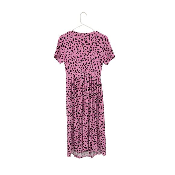 ASOS Pink Leopard Midi Wrap Dress Size 4 Small V-Neck Stretch Elastic Waist - Picture 2 of 9